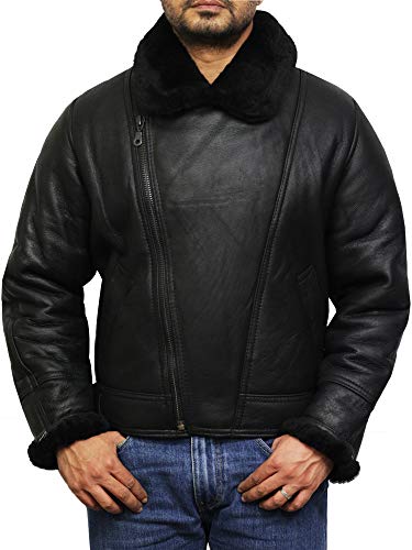 BRANDSLOCK Herren Flying Aviator Echt Shearling Schaffell Leder Bomberjacke